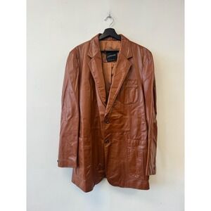Vintage JCPenney Blazer Mens Large‎ Brown Leather Button Long Coat Jacket 70s